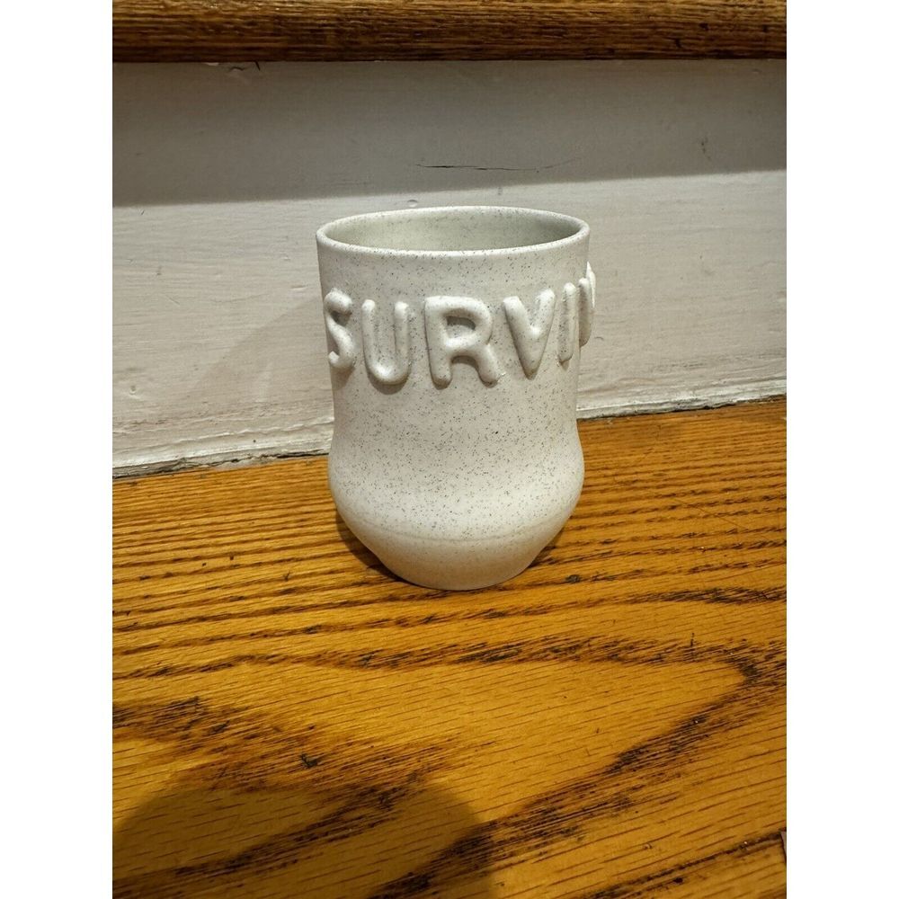 Ceramics And Theory Survivor Porcelain Off White Speckled‎ Coffee Mug 3D Letters